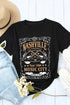 Black Nashville Letter Guitar Print Short Sleeve Graphic Tee